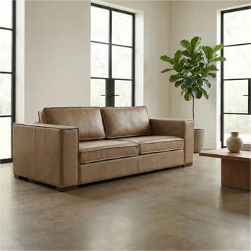 Leren bank Fine - 3 zits - Vintage Taupe (taupe/bruin) -, Nieuw, Ophalen of Verzenden, Eigentijds, Klassiek, Modern, 200 tot 250 cm