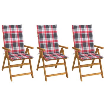 vidaXL Inklapbare stoelen 3 st met kussens massief, Verzenden, Nieuw