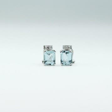 Boucles doreilles - 18 carats Or blanc Aigue-marine -