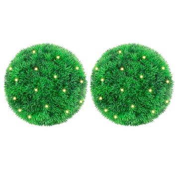 vidaXL Kunstbuxusballen met LED-verlichting 2 st 22 cm groen, Verzenden