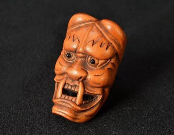 Antiek Hannya() masker netsuke - Hout, Bukshout - Kgyoku, Antiek en Kunst