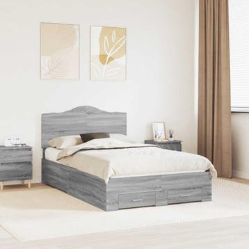 vidaXL Bedframe met hoofdeinde Grijs Sonoma 120 x 190 cm, Verzenden