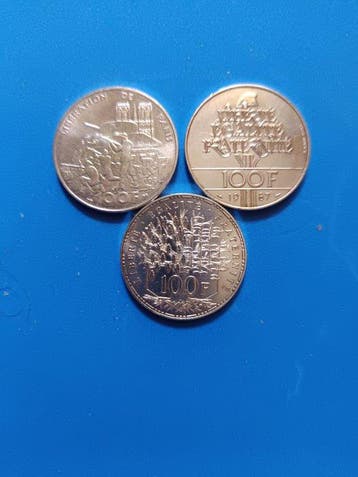 Frankrijk. 100 Francs 1982/1994 (lot de 3 monnaies en