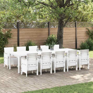 vidaXL Tuin Eettafel Set 11 st Wit en Taupe Synthetisch riet, Verzenden, Nieuw