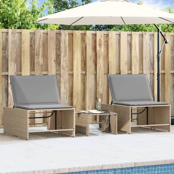 vidaXL Ligstoelen 2 st met tafel beige poly rattan, Verzenden