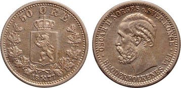 Noorwegen. Oscar II. 50 Øre 1877 / Key date, Postzegels en Munten, Postzegels | Europa | Rusland, Gestempeld