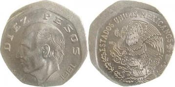 Mexico Fehlpraegung 10 Pesos 1981dezentriert gepraegt ca 15%, Verzenden