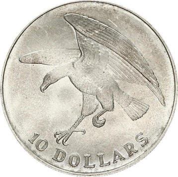 Singapore. 10 Dollars 1974 Eagle  1 Oz (Zonder