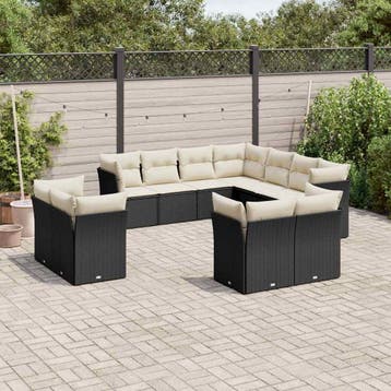 vidaXL 11-delige Loungeset met kussens poly rattan zwart, Verzenden, Loungeset