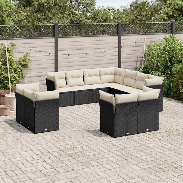 vidaXL 11-delige Loungeset met kussens poly rattan zwart, Jardin & Terrasse, Ensembles de jardin, Envoi