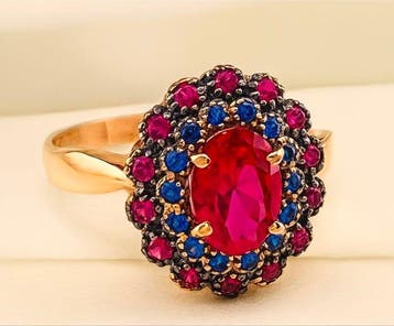 Zonder minimumprijs - Ring - 9 kt. Roségoud, Zilver Robijn -