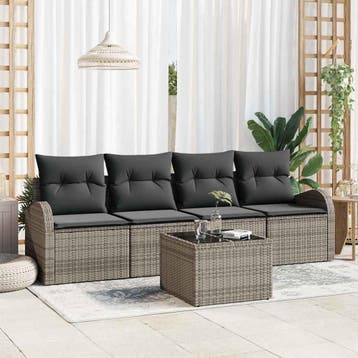vidaXL Tuinbank Set met opslag met kussen 5 pcs Grijs poly, Verzenden