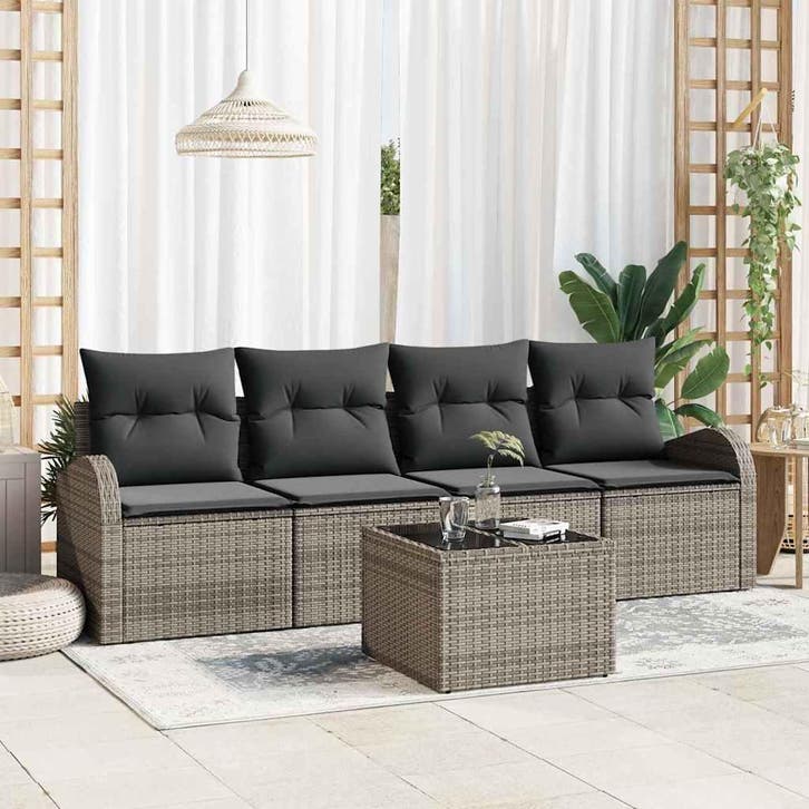 vidaXL Tuinbank Set met opslag met kussen 5 pcs Grijs poly, Jardin & Terrasse, Ensembles de jardin, Envoi