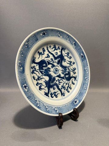 Plateau - Porcelaine - plat de dragon bleu et blanc, Antiek en Kunst