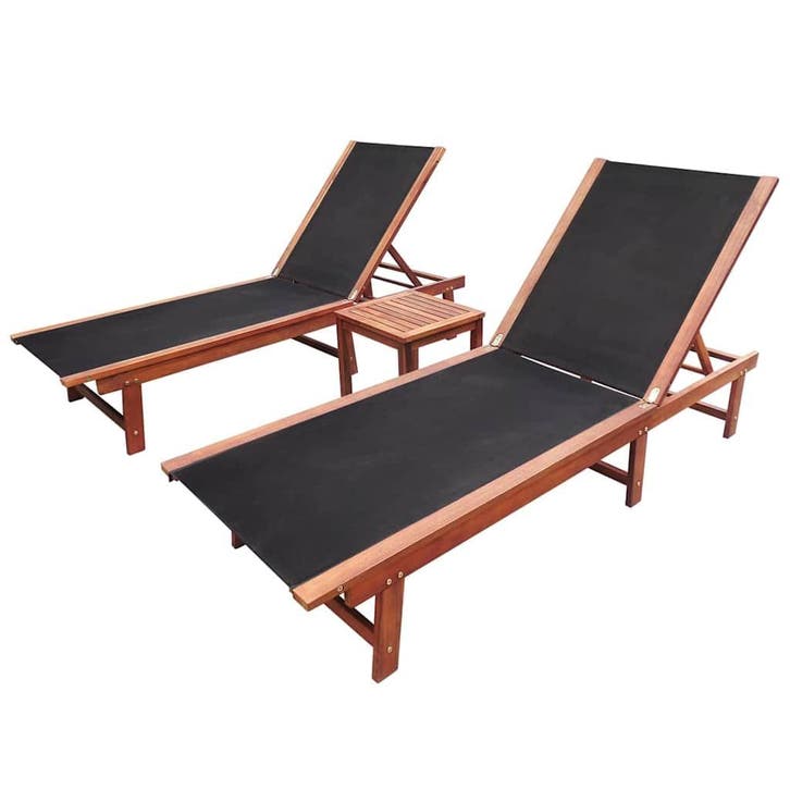 vidaXL Ligbedden 2 st met tafel massief acaciahout en, Tuin en Terras, Ligbedden, Nieuw, Verzenden