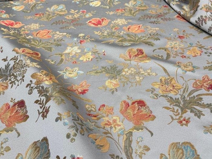 Fluwelen jacquard met bloemenmotief op een zilverkleurige, Antiek en Kunst, Curiosa en Brocante