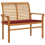 vidaXL Tuinbank met wijnrood kussen 112 cm massief teakhout, Tuin en Terras, Verzenden, Nieuw