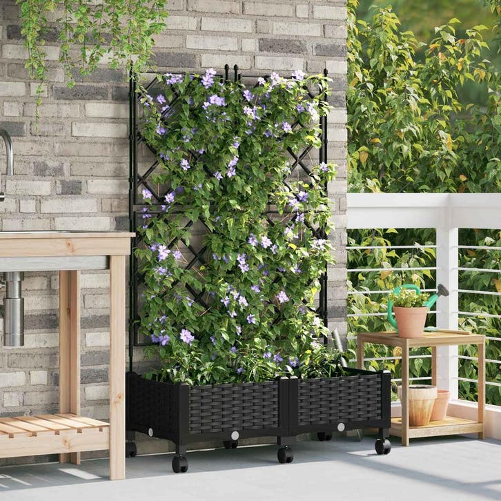 vidaXL Tuinsteker met schutting en wielen 2 st Zwart PP, Jardin & Terrasse, Pots de fleurs, Envoi