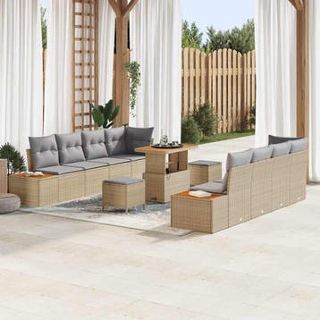 vidaXL Tuinbank Set 11 st 10-Aantal zitplaatsen Beige Poly, Verzenden