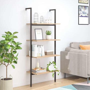 vidaXL Ladderrek met 4 schappen 64x35x152,5 cm lichtbruin en, Verzenden, Nieuw