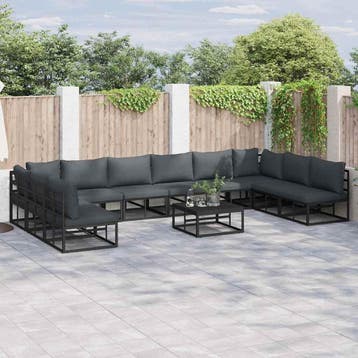 vidaXL Tuinbank Set met kussen 11 pcs Zwart Aluminium, Tuin en Terras, Verzenden, Nieuw