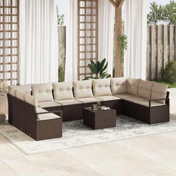vidaXL Tuinbank Set 11 st Bruin en Crème poly rattan, Verzenden