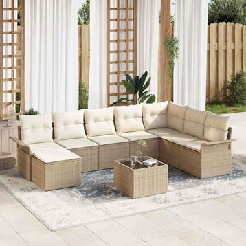 vidaXL Tuinbank Set 9 st Beige poly rattan, Verzenden, Nieuw