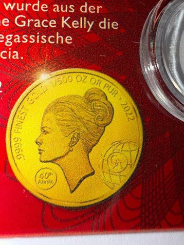 Rwanda. 10 FRW 2022 Grace Kelly 1/500 Oz oro (.999) (Sans, Timbres & Monnaies
