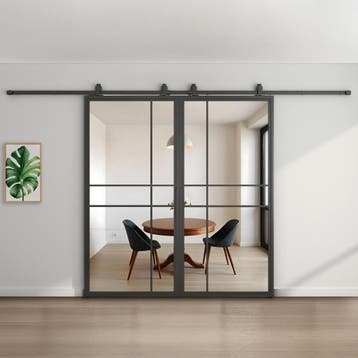 Dubbele stalen schuifdeur Zwart 6 Vlaks Helder glas Luxe des, 75 tot 150 cm, Nieuw, 150 tot 225 cm, Metaal