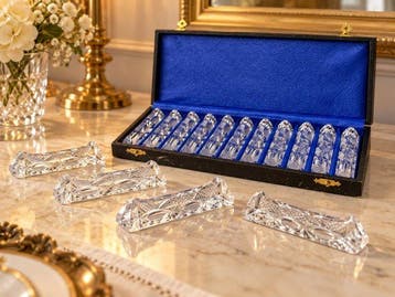 Set van 12 Art Deco glazen messenleggers in originele etui –, Antiek en Kunst