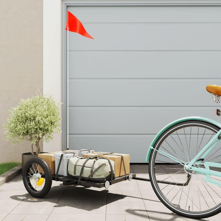vidaXL Fietstrailer 122x53x28 cm ijzer zwart, Vélos & Vélomoteurs, Accessoires vélo | Remorques, Envoi