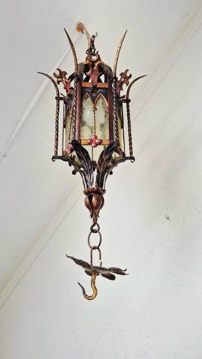 Lantaarn - Glas, Metaal - Gothic Revival, Antiek en Kunst, Antiek | Overige Antiek