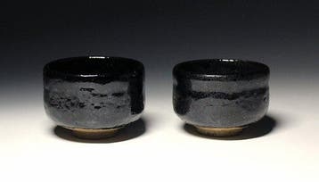 Rakuware - Chawan (2) - Céramique, Faïence - Kuro-Raku Pair