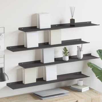 vidaXL Zwevende plank 4 st Zwart 100 x 18 x 2,5 cm Staal, Verzenden, Nieuw