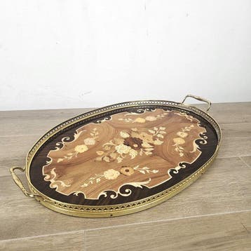 Dienblad - Italiaans marqueterie dienblad met bloemenmotief