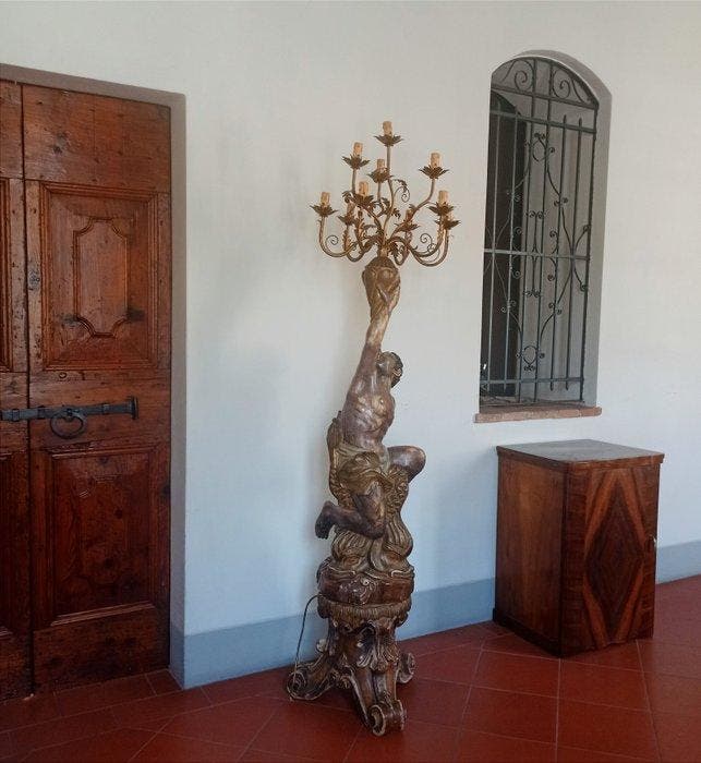 Lamp - Hout - XL (196 cm) - 1900 Ca, Antiek en Kunst, Curiosa en Brocante