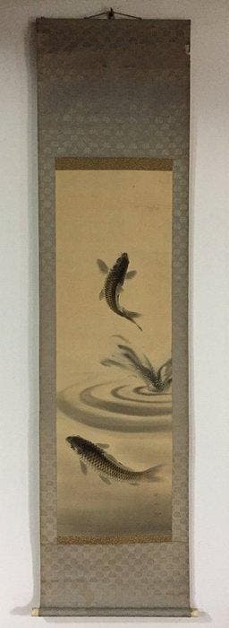 Twin carp / Hanging Scroll (Kakejiku) / Japanese Vintage -