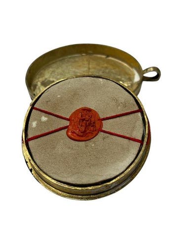 Reliekhouder - Brons, Gouden cartouche, Glas, Textiel - 20e