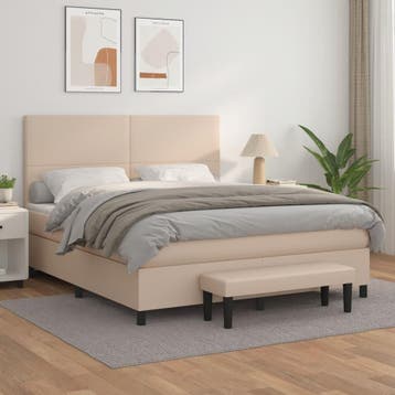 vidaXL Boxspring met matras kunstleer cappuccinokleurig, Verzenden