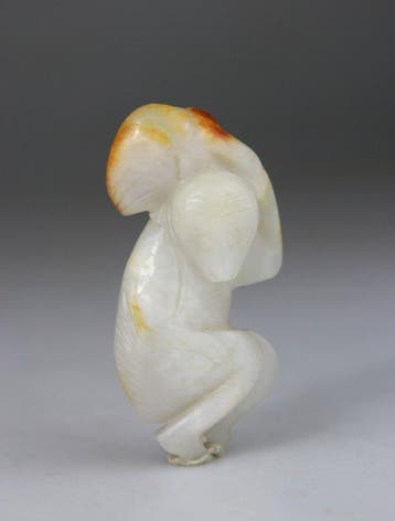 Singe en Jade Nephrite Sculpte Sculpture Figure - Blanc