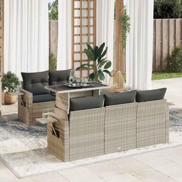 vidaXL 6-delige Loungeset met kussens poly rattan lichtgrijs, Verzenden, Nieuw, Loungeset