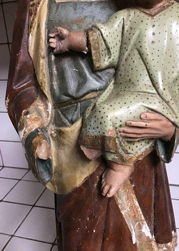 Beeld, Oud houten beeld heilige Sint Jozef en kind Jezus -
