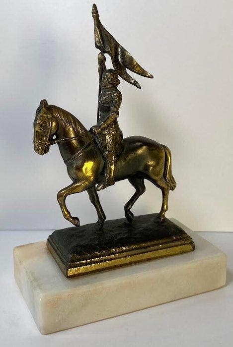 Beeldje, Jeanne d’Arc à cheval - 15 cm - Verguld brons -, Antiquités & Art, Antiquités | Livres & Manuscrits