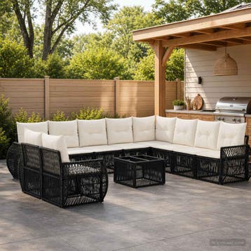 vidaXL Tuinbank Set 11 st Zwart en Crème Wit poly rattan, Verzenden, Nieuw
