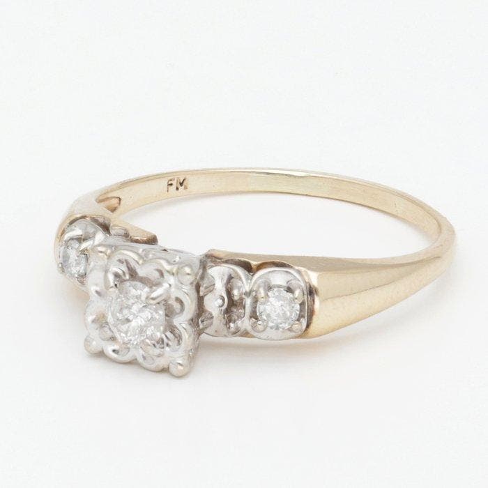 Bague - 14 carats Or jaune, Or blanc Diamant (Naturelle), Handtassen en Accessoires, Ringen