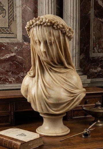 sculptuur, Vergine Velata - 6 kg - 35 cm - Carrara-marmer