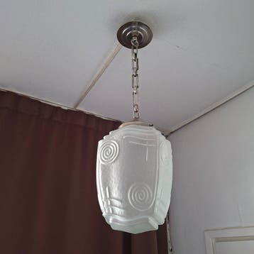 Plafondlamp - vernikkeld koper. persglas