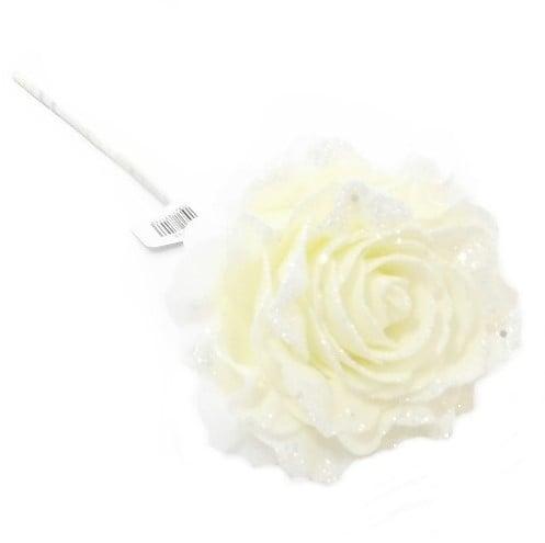 Foamroos Large Single Ivoor Wit glitter 13 cm per stuk, Huis en Inrichting, Woonaccessoires | Kunstplanten en Kunstbloemen, Nieuw