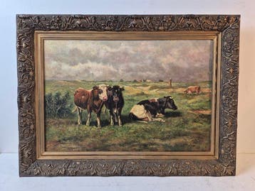 Joh van Wierix (XIX-XX) - Koeien in het weiland met boerin