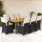 vidaXL 9-delige Bistroset met kussens poly rattan zwart, Verzenden